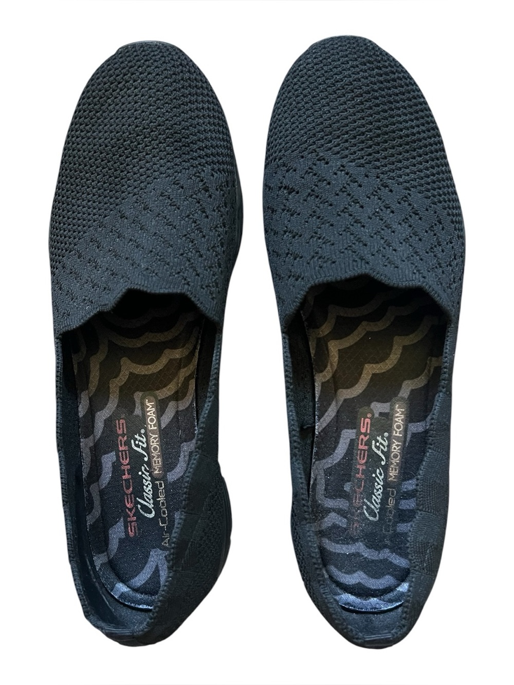 Skechers Women's Black Slip-On Knit Flats with Memory Foam Sz 9